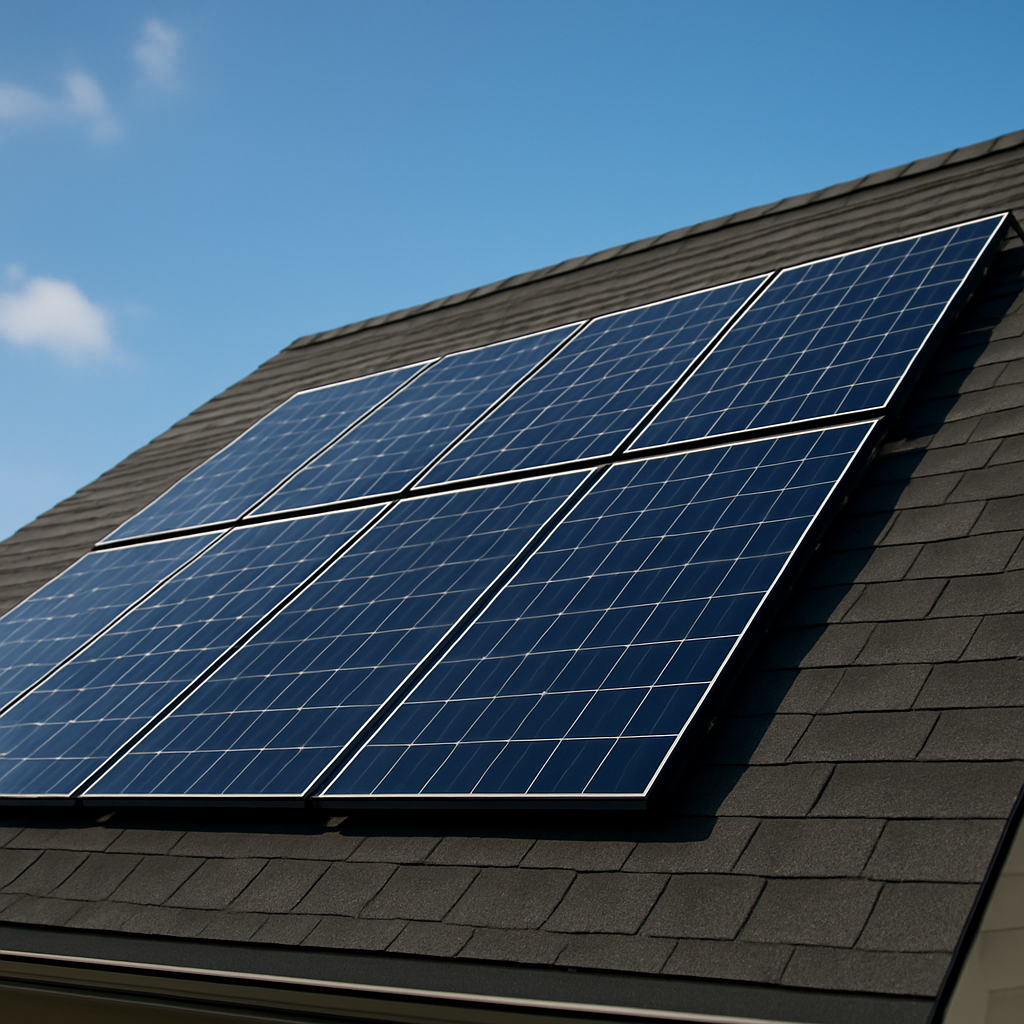 Home with rooftop solar panels